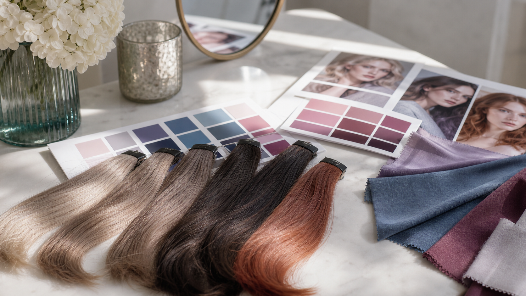Best Hair Colors for Pale Skin and Cool Undertones editorial color analysis hair swatch visual