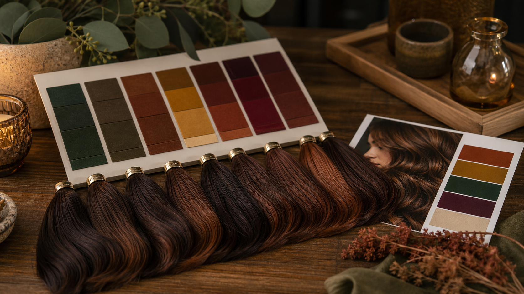 Deep Autumn Hair Colors: Rich Browns, Copper, and Espresso editorial color analysis hair swatch visual