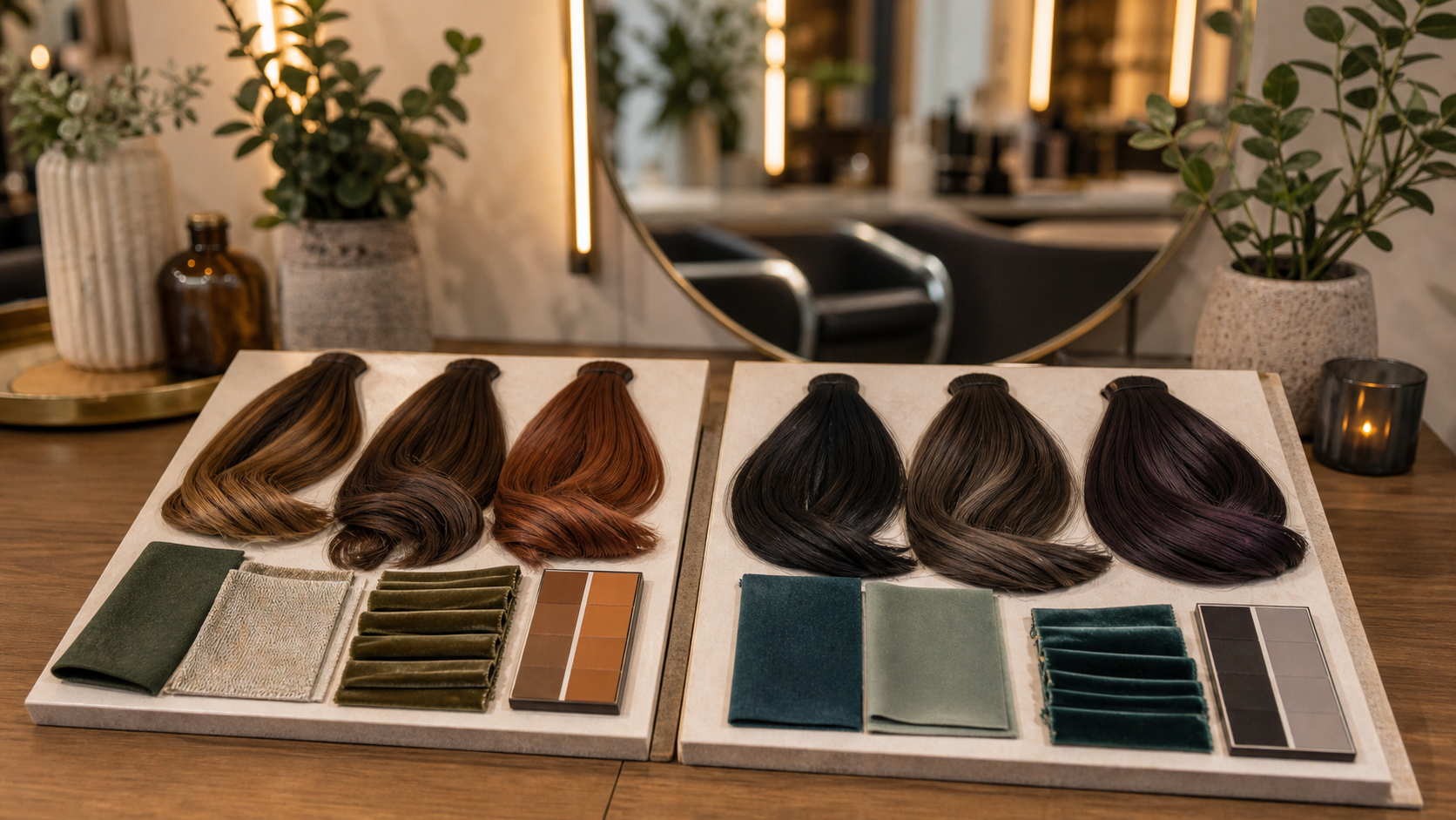 Hair Colors for Olive Skin: Warm vs Cool Undertones editorial color analysis hair swatch visual