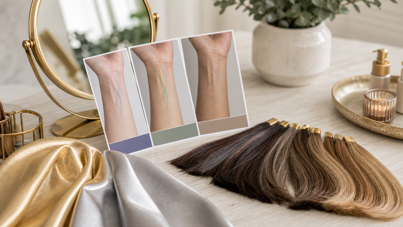 Skin Undertone Test for Hair Color: Veins, Photos, and Daylight Checks editorial color analysis hair swatch visual