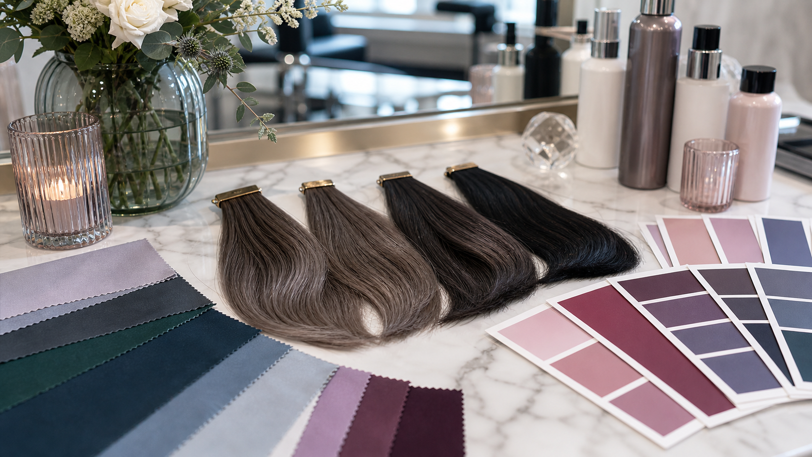 Soft Winter Hair Colors: Smoky, Cool, and Polished Ideas editorial color analysis hair swatch visual
