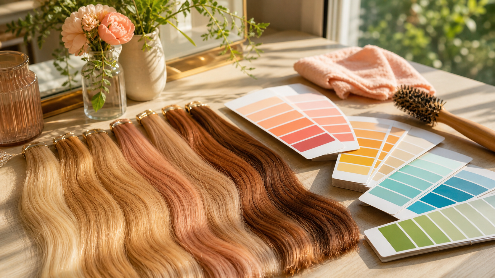 Warm Spring Hair Colors: Golden, Peachy, and Light Choices editorial color analysis hair swatch visual